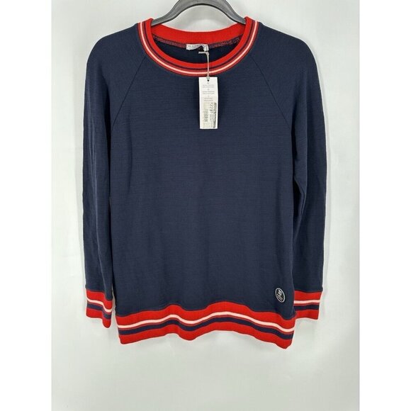 We Norwegians Navy Merino Striped Hem Long Sleeve Tunic Shirt Women’s L NWT $229 - Picture 1 of 6